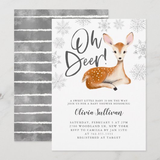 Oh Deer Rustic Winter Gender Neutral Baby shower Kaart (Voorkant / Achterkant)