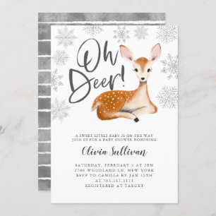 Oh Deer Rustic Winter Gender Neutral Baby shower Kaart