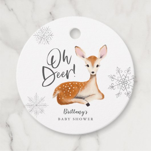 Oh Deer Rustieke Winter Woodland Baby shower Grijs Bedankjes Labels (Voorkant)