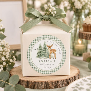 Oh Deer Salie Groen Gingham Baby Shower Ronde Sticker