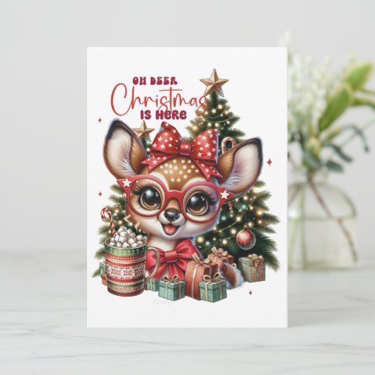 Oh Deer Schattige Rendier Vakantie Kerst Kaart (Staand voorkant)