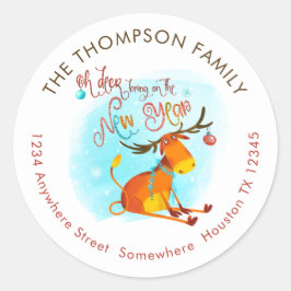 Oh Deer Take On New Year Return Name Address Ronde Sticker