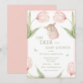 Oh Deer Tulips Pink Baby Shower Kaart (Voorkant / Achterkant)
