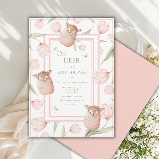 Oh Deer Tulp Rode Baby Shower Uitnodiging