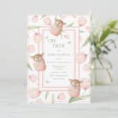 Oh Deer Tulp Rode Baby Shower Uitnodiging (Staand voorkant)