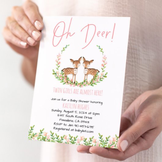 Oh Deer Twin Meisjes Baby shower Kaart
