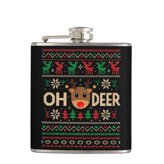 Oh Deer Ugly Christmas Sweater Flask Heupfles (Voorkant)
