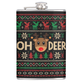 Oh Deer Ugly Christmas Sweater Flask Heupfles
