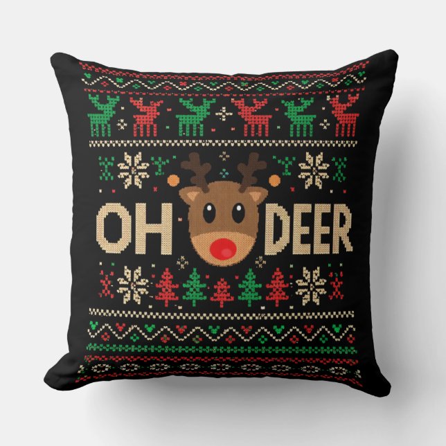 Oh Deer Ugly Christmas Sweater Throw Pillow Kussen (Voorkant)