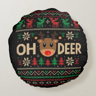 Oh Deer Ugly Christmas Sweater Throw Pillow Rond Kussen