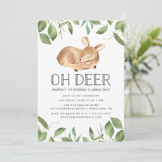 Oh Deer | Uitnodiging van de partij Birthday (Staand voorkant)