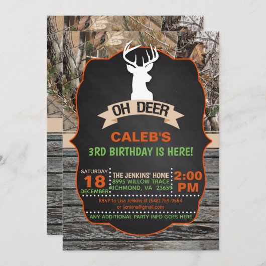Oh Deer Verjaardag Uitnodiging - Boy (Voorkant / Achterkant)