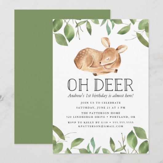 Oh Deer | Verjaardagsfeest Uitnodiging (Voorkant / Achterkant)