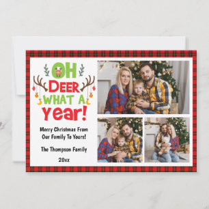 Oh Deer Wat een jaar 2025 3 Familie Foto's Kerstmi Feestdagenkaart