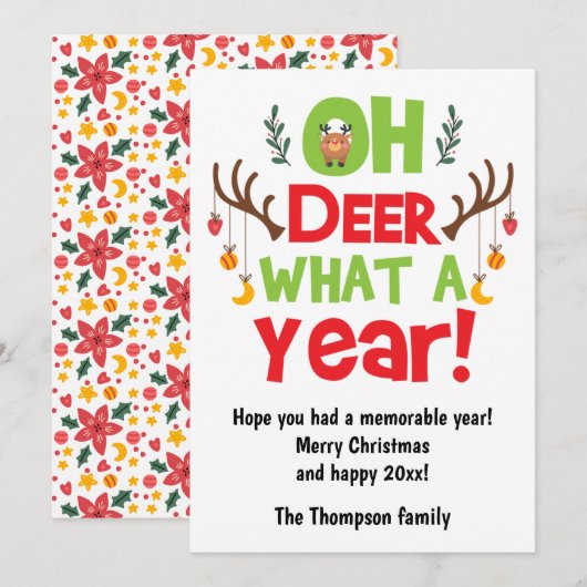 Oh Deer Wat een jaar 2025 Rendier Kerstmis Feestdagenkaart (Voorkant / Achterkant)
