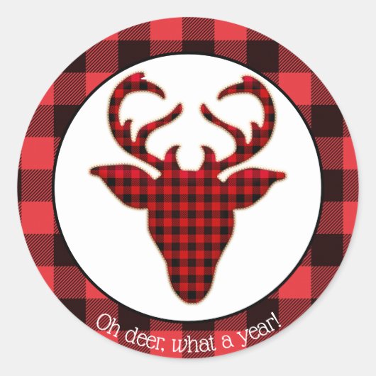 Oh Deer wat een jaar Buffalo met kerstkerst Ronde Sticker (Voorkant)