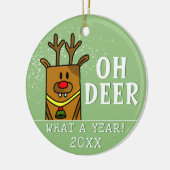 Oh Deer wat een jaar Cartoon Deer Drawing Keramisch Ornament (Links)