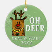Oh Deer wat een jaar Cartoon Deer Drawing Keramisch Ornament (Achterkant)