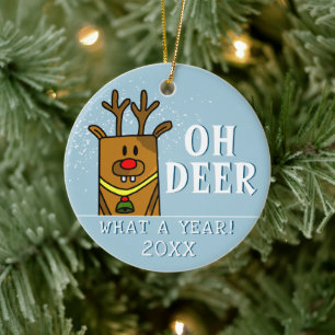 Oh Deer wat een jaar Cartoon Deer Drawing Keramisch Ornament