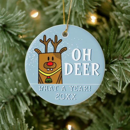 Oh Deer wat een jaar Cartoon Deer Drawing Keramisch Ornament (Boom)