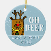 Oh Deer wat een jaar Cartoon Deer Drawing Keramisch Ornament (Voorkant)