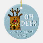 Oh Deer wat een jaar Cartoon Deer Drawing Keramisch Ornament (Achterkant)
