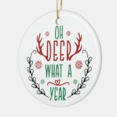 OH DEER Wat een jaar | Cute Baby Reindeer Funny Keramisch Ornament (Links)