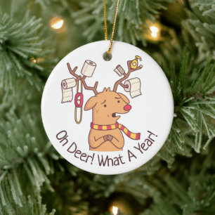 Oh Deer, wat een jaar, grappige rendierkerst Keramisch Ornament