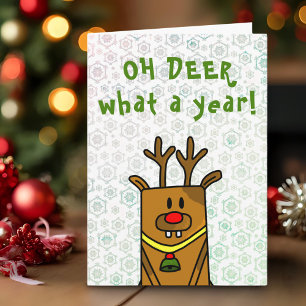 Oh Deer wat een jaar grappige tekening Snowflake Feestdagen Kaart