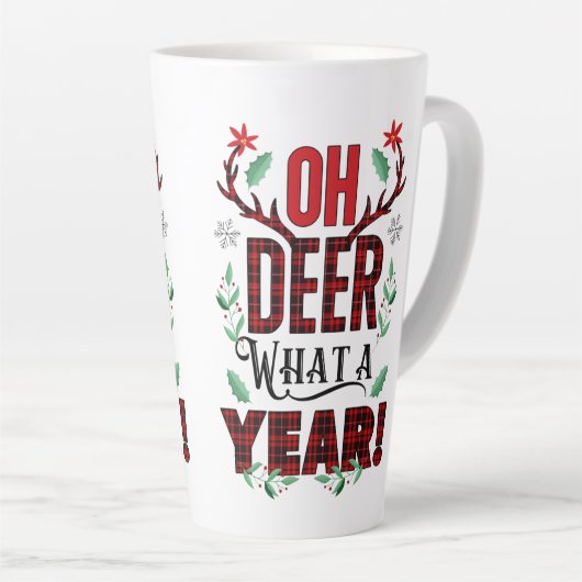 Oh Deer Wat een jaar Kerstmis Plaid Latte Mok (Rechterhoek)