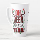 Oh Deer Wat een jaar Kerstmis Plaid Latte Mok (Linkerhoek)
