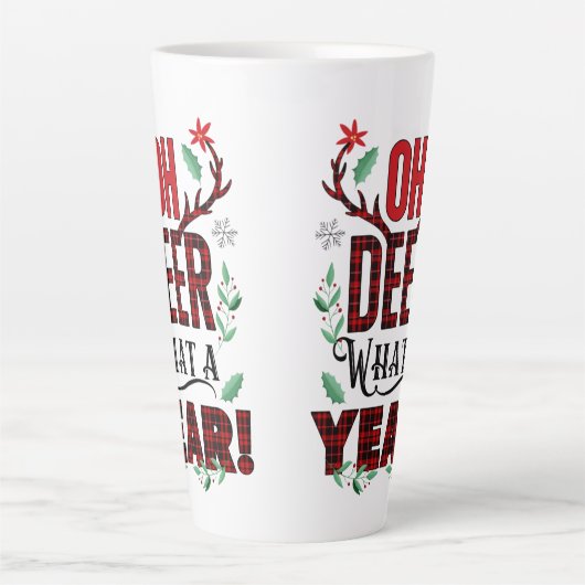 Oh Deer Wat een jaar Kerstmis Plaid Latte Mok (Voorkant)