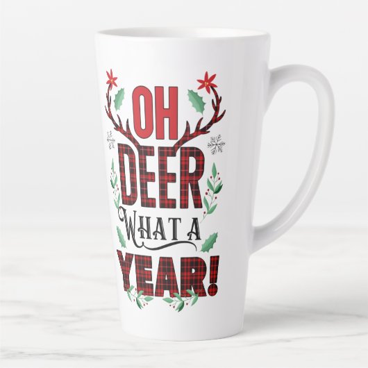 Oh Deer Wat een jaar Kerstmis Plaid Latte Mok (Rechts)