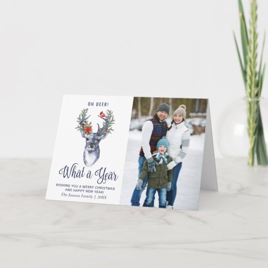 Oh Deer wat een jaar Merry Kerstmis 2 FOTO Kaart (Voorkant)