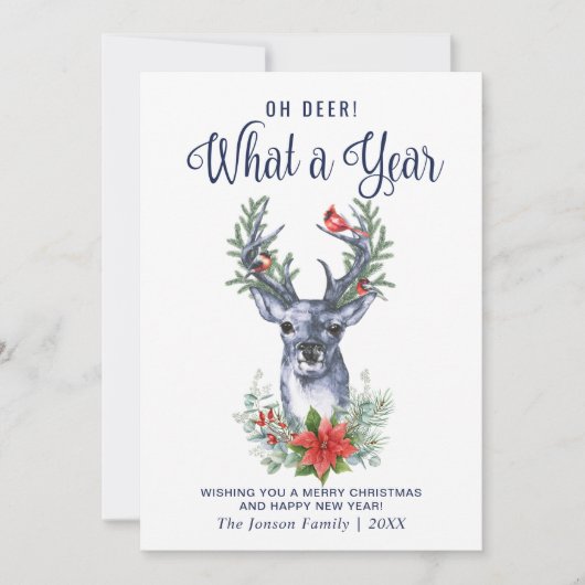 Oh Deer wat een jaar prettige kerstfeestelijke fot Feestdagenkaart (Voorkant)