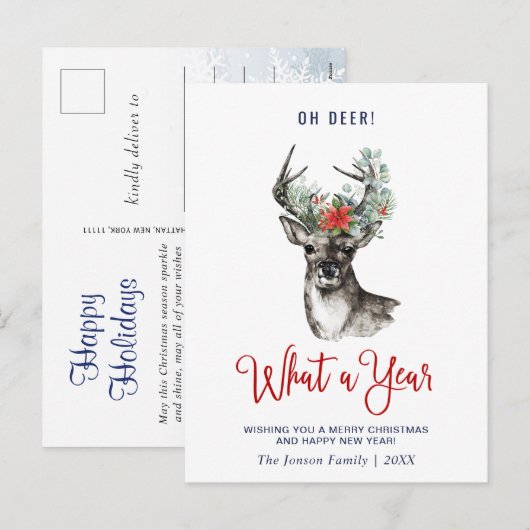 Oh Deer wat een jaar prettige kerstgroet Feestdagenkaart (Voorkant / Achterkant)