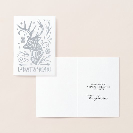 Oh Deer wat een jaar rendierkerstkoortszilver foil Folie Kaarten (Display)
