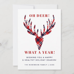 Oh Deer Wat een Jaar Rustieke Tartan Plaid Kerstmi Feestdagenkaart
