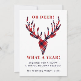 Oh Deer Wat een Jaar Rustieke Tartan Plaid Kerstmi Feestdagenkaart