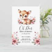 Oh Deer Watercolor Bloemige Verjaardagsfeestje Kaart (Staand voorkant)