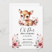 Oh Deer Watercolor Bloemige Verjaardagsfeestje Kaart (Voorkant / Achterkant)