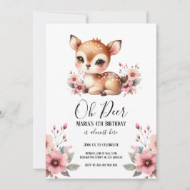 Oh Deer Watercolor Bloemige Verjaardagsfeestje Kaart