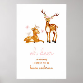 Oh Deer Waterverf Bloemen Welkom Baby shower Poster
