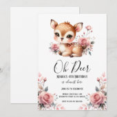 Oh Deer Waterverf Blush roze rozen Verjaardagsfees Kaart (Voorkant / Achterkant)