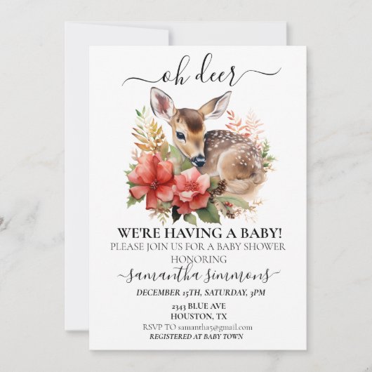 Oh Deer Waterverf Kerst Baby shower Kaart (Voorkant)