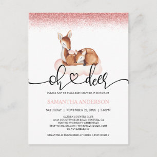 Oh Deer Waterverf Roos Gold Glitter Baby shower Briefkaart