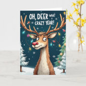 Oh Deer What a Crazy Year Funny Reindeer Card Kaart (Gele Bloem)