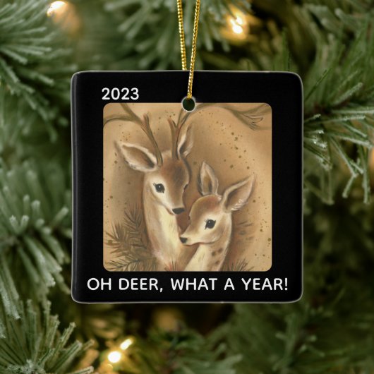 Oh Deer What a Year 2020 Buck Doe Custom Kerstmis Keramisch Ornament (Boom)