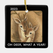 Oh Deer What a Year 2020 Buck Doe Custom Kerstmis Keramisch Ornament (Voorkant)