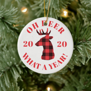 Oh Deer What a Year 2020 Buffalo Pset Kerstmis Keramisch Ornament
